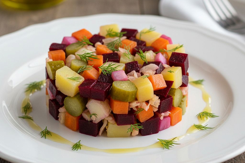 Винегрет с квашеной капустой: яркий, вкусный салат с идеальными пропорциями