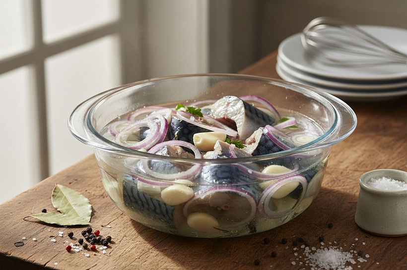 Маринованная скумбрия за сутки: простой рецепт с луком и чесноком