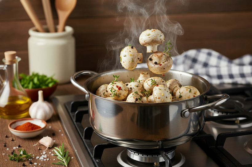 Маринованные шампиньоны за 8 минут: простой рецепт без воды