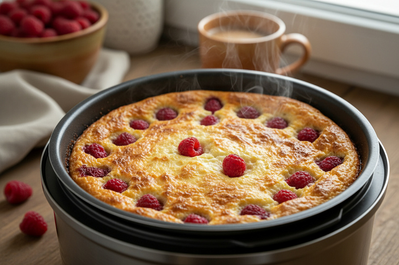 Творожная запеканка в мультиварке на кефире с малиной: пошаговый рецепт
