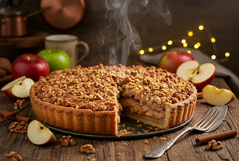 Осенний яблочный пирог с ореховой корочкой и корицей
