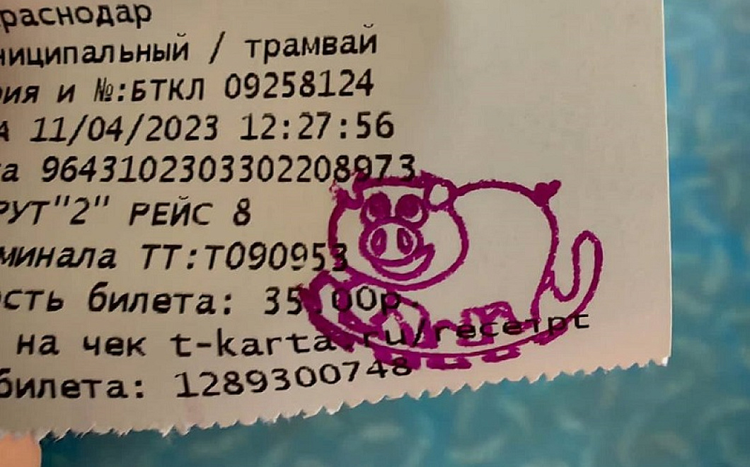 В краснодарских трамваях появились билеты с изображением свиней