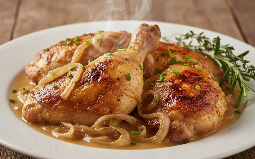 Курица по-еврейски с луковым соусом: нежно, просто и недорого