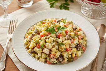 Салат Оливье: простой рецепт с курицей, грибами и овощами