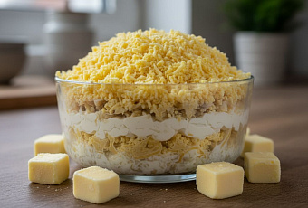 Мимоза без моркови с сайрой и подмороженным маслом: секрет нежного салата