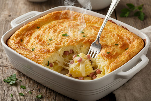 Картофельное суфле с ветчиной и сыром, простой рецепт для семейного ужина