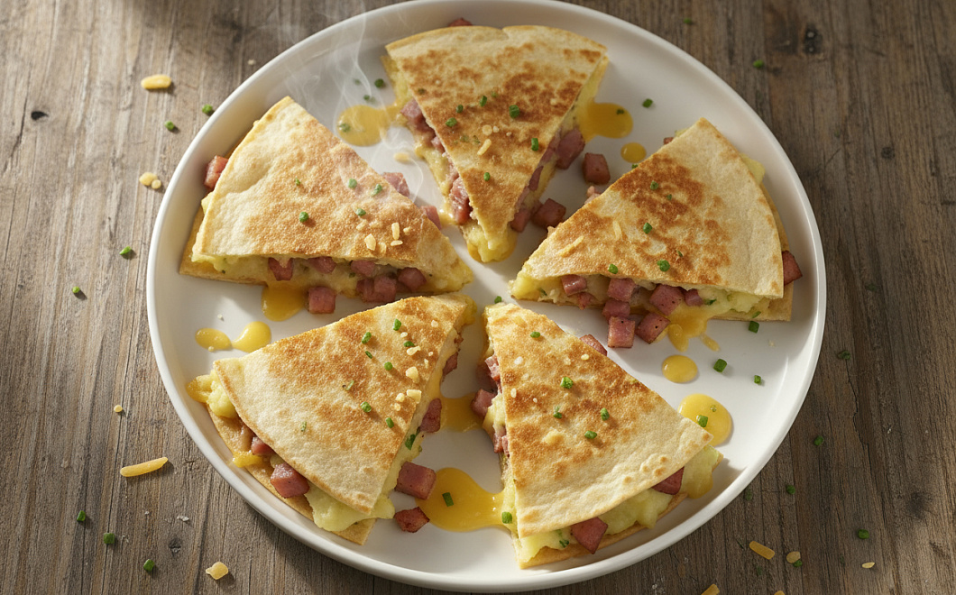 Кесадилья с картошкой и ветчиной, быстрый ужин за 15 минут