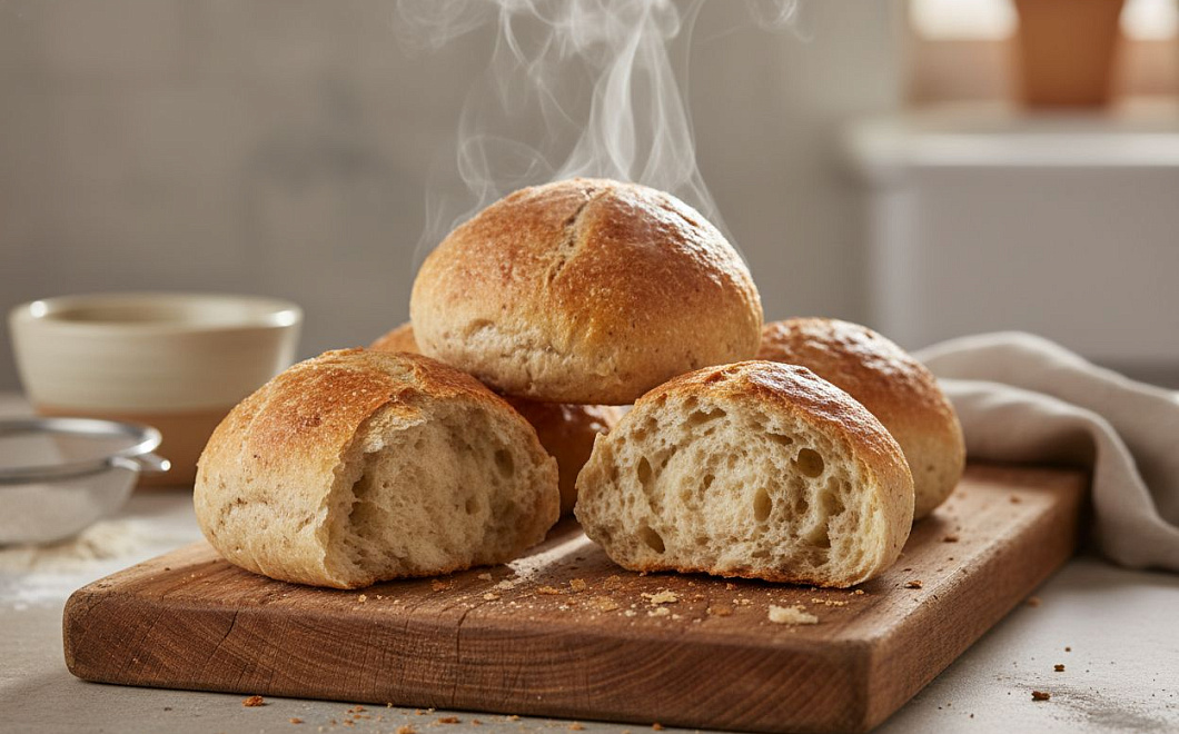 Быстрые домашние булочки без вымешивания: хрустящие снаружи, воздушные внутри