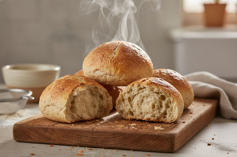 Быстрые домашние булочки без вымешивания: хрустящие снаружи, воздушные внутри