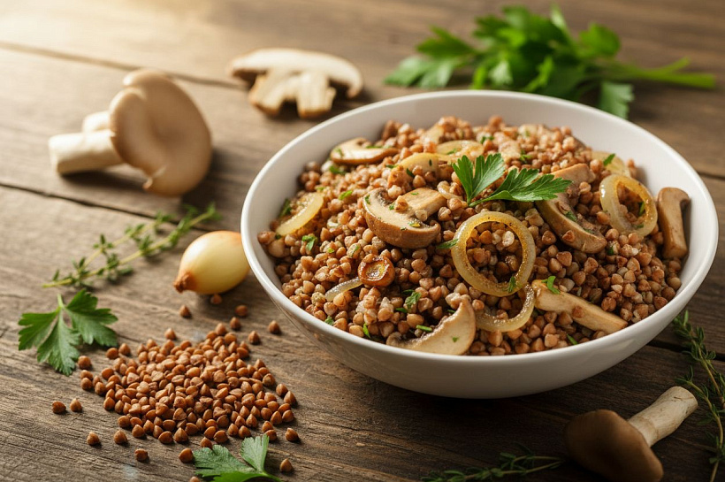 Гречка с луком и вешенками: простой рецепт полезного гарнира