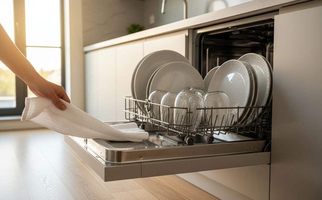Как высушить посуду в посудомойке одним движением полотенца