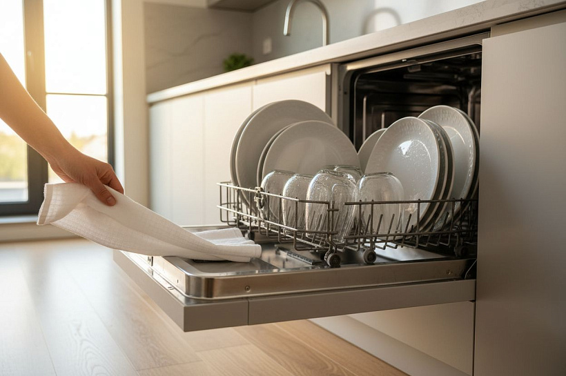 Как высушить посуду в посудомойке одним движением полотенца
