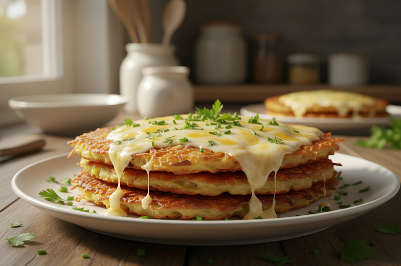 Картофельные оладьи с зеленью и сыром: хрустящие снаружи, нежные внутри за 20 минут
